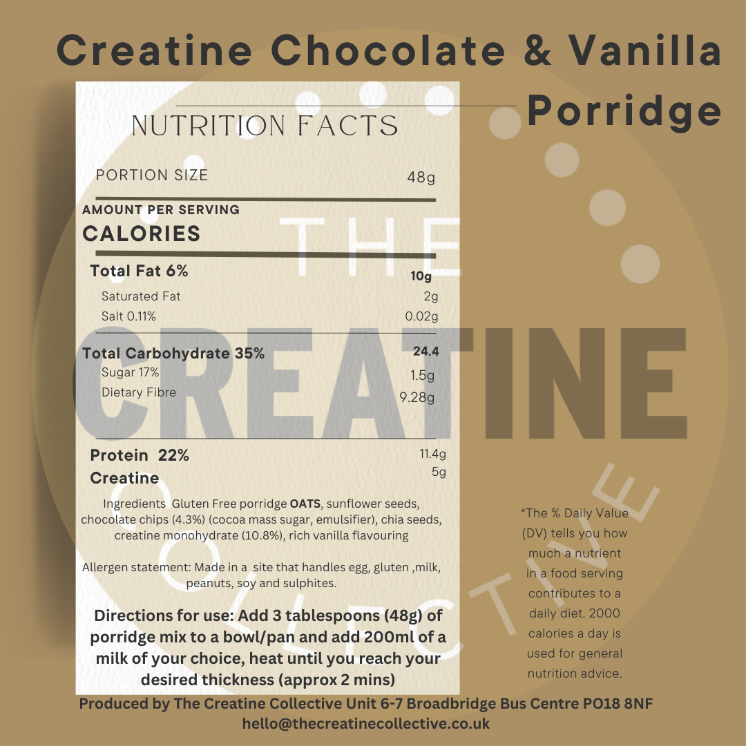 creatine, chocolate vanilla porridge gluten free vegan